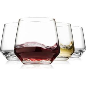 Stemless Wine Glasses Set of 4, 13.5oz Red White Wine Glasses for Daily Use, Hosting, Home Bar, Evening Party, Birthdays, Housewarming Gift, Clear