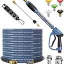 HiPrewaPro Pressure Washer Gun and Hose Kit, 4800PSI Steel-Braided & Durable - Flexible & Kink-Resistant Power Washer Hose 50 FT with 3/8" Swivel Quick Connector and M22 14mm Adapters Replacement