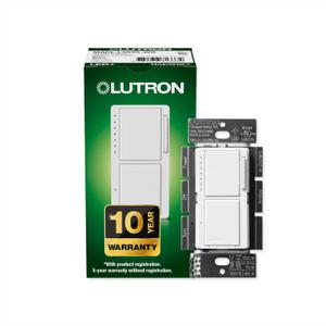 Lutron Maestro LED+ Dual Dimmer and Switch | 75-Watt LED Bulbs/2.5A Fans, Single-Pole | MACL-L3S25-WH | White