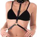 Women's Leather Chest Harness Body Caged Bra Punk Waist Belt Gothic Strappy Adjustable Black (Black)
