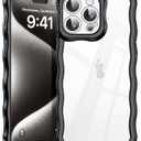 4 x  SKYLMW Compatible with iPhone 15 Case 6.1" 2023, Cute Kawaii Curly Wave Frame Shape Soft Silicone Shockproof Protective Phone Cover for Women Girls, Black