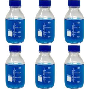 Karter Scientific 500ml Glass Round Media Storage Bottles with GL45 Screw Cap, Borosilicate Glass, 251M5 (Pack of 6)