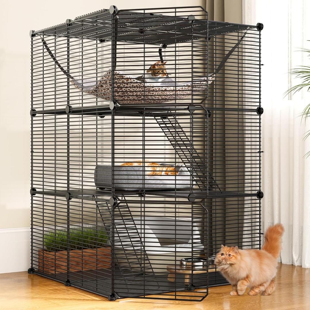 YITAHOME Cat Cage Indoor Cat Enclosures DIY Cat Playpen Metal Kennel with Extra Large Hammock for 1-2 Cats, Ferret, Chinchilla, Rabbit, Small Animals