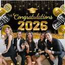 Black and Gold Class of 2026 Banner, Large Congrats Grad Banner Backdrop, Class of 2026 Decorations for Indoor, Outdoor, High School College Graduation Party Decorations Supplies