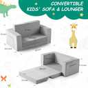 Kids Couch, 2-in-1 Toddler Chair Comfy 1-3 Years, Convertible Kids Chair, Toddler Couch That Fold Out, Kid Lounge Chairs for Boys and Girls Gifts, Kids Recliner, Double, Grey