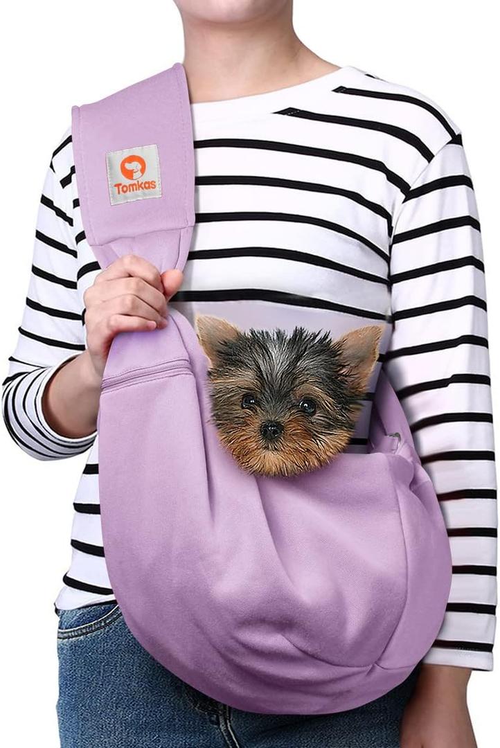 Tomkas Small Dog Sling Carrier - Zipper Pocket & Adjustable Strap - for 3-10 lbs Pets (Light Purple)