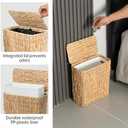 3 Gallon Wicker Trash Can,Small Bathroom Trash Can with Lid,Natural Water Hyacinth Wicker Waste Basket for Bedroom,Toilet,Narrow Garbage Can with Removable Liner