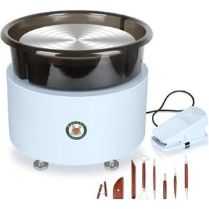 MZOKUU Pottery Wheel for Adults 11 Inch 450W Electric Ceramic Forming Machine Foot Pedal Control Adjustable 50-300RPM Speed ABS Detachable Basin Sculpting Tools Kit Arts Craft DIY Gift (White)