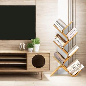 6-Tier Floor Bamboo Tree Bookshelf, Modern Standing Bookcase Office Book Storage Creative Curved Rack Organizer Shelves, Book Shelf Space Saver for Home Living Room Corner Bedroom, 6-tier Tree Shaped
