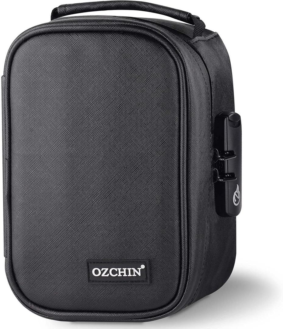 OZCHIN Smell Proof Bag with Combination Lock File Organizer Case Container Medicine Odorless Storage Lock Box Great Gift for Friend (Black)