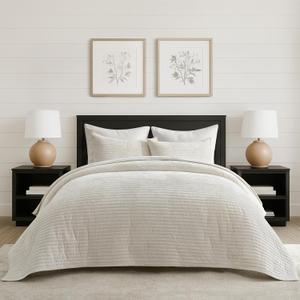 EverGrace Oversized Velvet Quilt Set, Cal King 118"x106", Ivory White