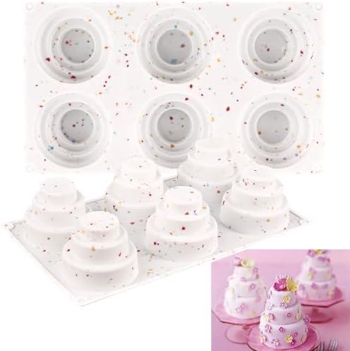 Sakolla 2 Pack 3 Tier Mini Cake Molds, BPA Free 6 Cavity Silicone Cakepop Molds Shapes for Baking Cake Pop, Cakesicle, Brownie and Mousse (Confetti)