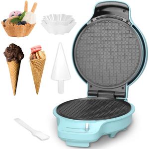 Baker's Friend Waffle Cone Maker Machine with Browning Control, Nonstick Waffle Bowl Maker, 7.5 Ice Cream Cone Maker, Thin Waffle Maker Crispy, Aqua