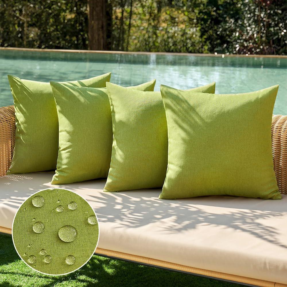 MIULEE Pack of 4 Decorative Outdoor Throw Pillow Covers Linen Waterproof Pillow Covers Spring Farmhouse Cushion Cases for Patio Garden Tent Balcony Couch Sofa 18x18 inch Moss Green