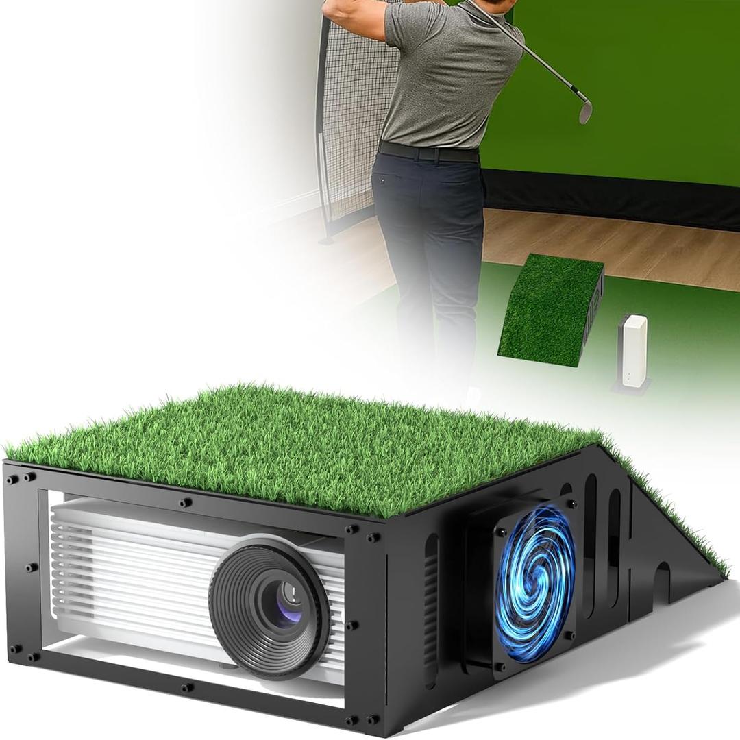 Golf Simulator Projector Cover Enclosure with Turf - Heavy Duty Floor Mounted Golf Sim Enclosure with Quiet Cooling Fan- Total Protection for Your Simulation Setup