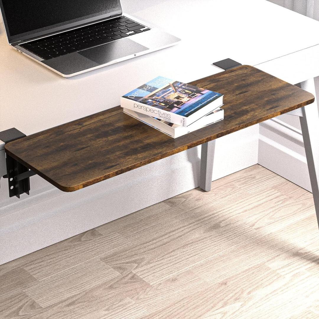 Desk Extender, 27.16" X 9.45"Large Size Clamp-on Foldable Keyboard Tray, Table Mount for Sit Stand Desks(Wood)