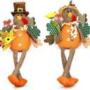 Turkey Decorations Indoor- Thanksgiving Decorations for Home, Office - Stuffed Turkey Animal Plush Doll Figurines - Pilgrim Decor for Autumn, Harvest Tabletop Centerpieces Ornaments Shelf Sitters