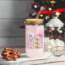 Christmas Glass Cup for TS Fans, 16 oz Glass Cup with Lid Straw & Cleaning Brush, Holiday Coffee Drinking Glass Tumbler for Women Girls, Singer Merch Party Supplies White Elephant Gifts (Swift)
