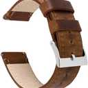 BARTON WATCH BANDS Quick Release Top Grain Leather Watch Band Strap, Caramel Tan Leather, 18mm