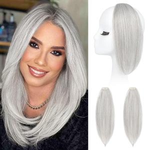 REECHO Clip in Hair Volumizer, 2PCS 12 inch Short Thick Clip in Hairpieces Adding Extra Volume Hair Extensions for Women (Grey)