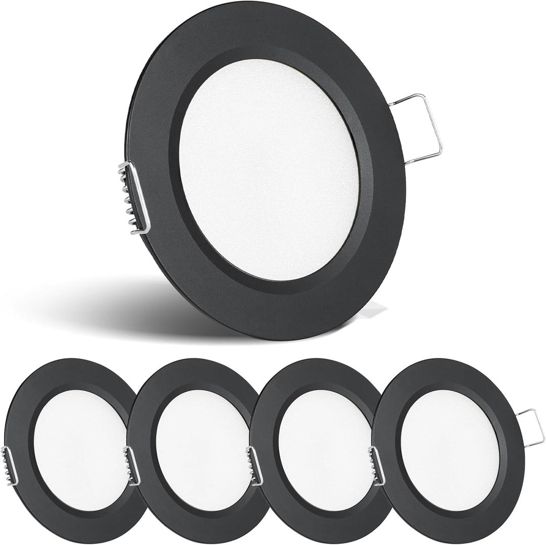 acegoo RV Recessed Ceiling Light 2-3/4 12V Dimmable LED Puck Light for Campervan Truck Caravan Boat Roof Under Cabinet Lighting, Flush Mount Cutout 2-1/4" (Black,Warm White) 4 Pack