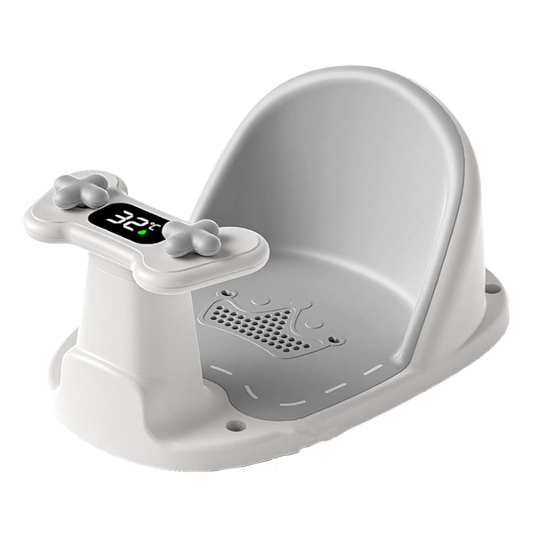 Baby Bath Seat for Babies 6 Months & Up - Bathtub Seats for Babies Sitting Up, Non-Slip,Smart Real-Time Temperature& 4 Suction Cups(Grey) 
