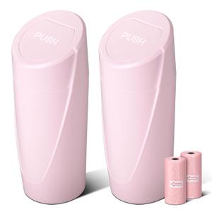 Car Trash Can Bin with Lid - 2 Packs Car Garbage Can Cup Holder - Pink Mini Leakproof Vehicle Garbage Bin with 40pcs Trash Bags-Automobile Organizers and Storage for Front Back Seat Accessories