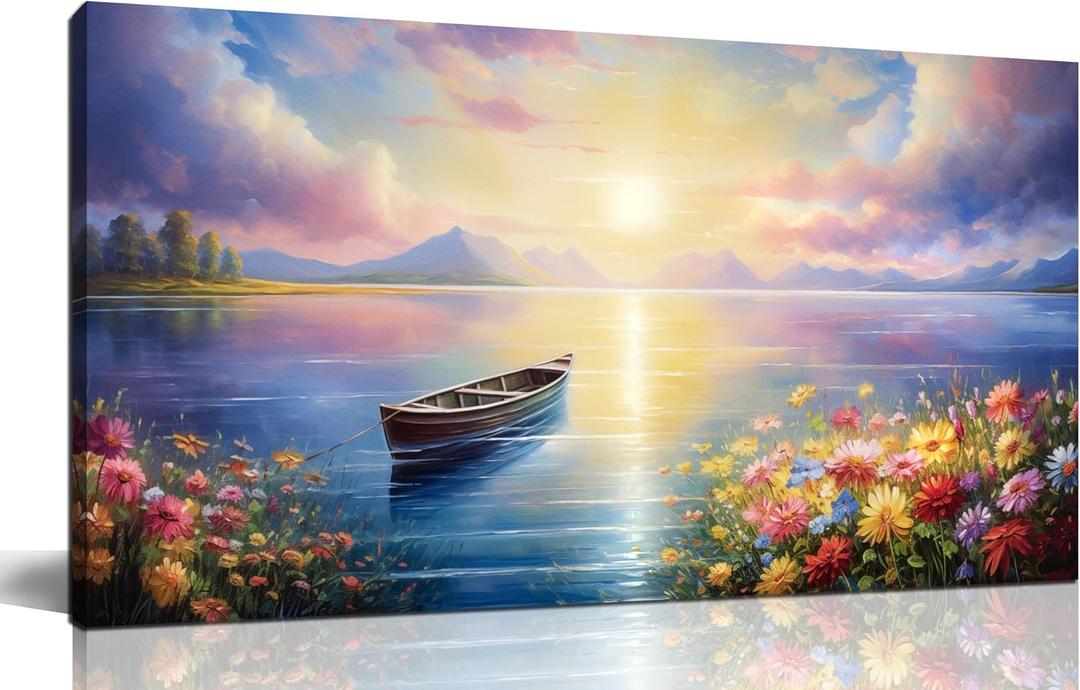Zoyotago Wall Art Large Landscape Sunrise Artwork Blue Wall Art Modern Wall Decor for Living Room Bedroom Office Home Decor Canvas Prints 20x40 Inch