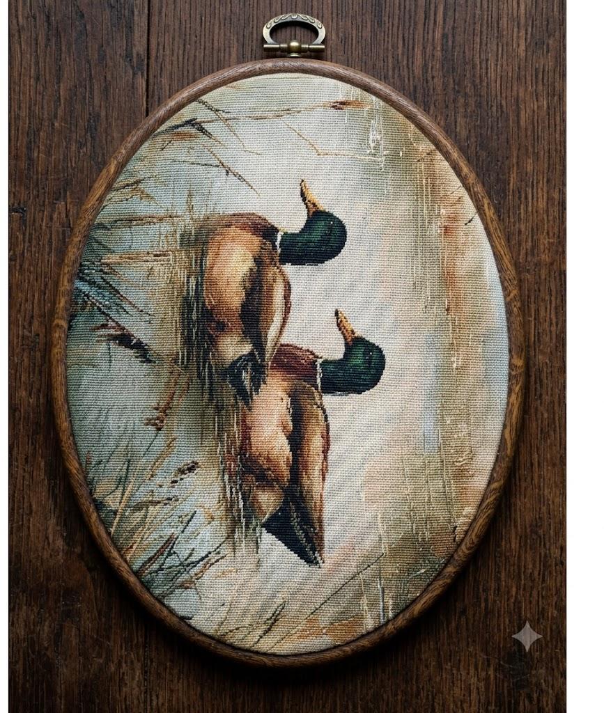 e Mallard Duck Wall Art Decor, Vintage Country Duck Hunting Round Wood Framed Canvas Wall Artwork, Nature Wildlife Waterfowl Hanging Prints for Nursery Boy Bedroom Decorations 