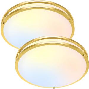 16 Inch LED Flush Mount Ceiling Light Fixture, Dimmable 5CCT Selectable 2700K Warm White-6500K Super Bright Daylight White, 50W 6000LM Round Gold Ceiling Lamps for Living Room Bedroom Kitchen, 2 Packs