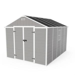 8x10 FT Outdoor Storage Resin Shed with Floor,Waterproof Plastic Garden Bike Shed with Lockable Door, Sloped Roof, Vents & Windows, Easy Assembly Tool Shed for Lawn, Backyard, Patio, Grey