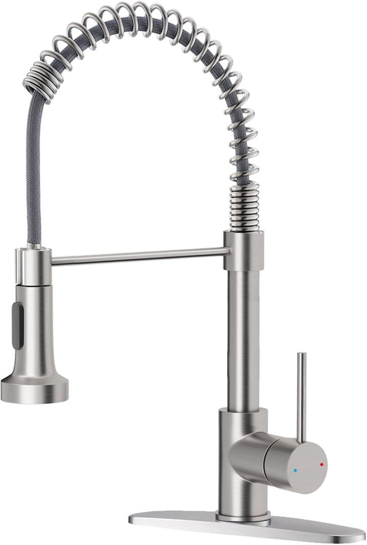 Kitchen Faucet with Pull Down Sprayer Industrial 1 Handle 1 Hole Or 3 Hole Faucet for Farmhouse Camper Laundry Utility Rv Wet Bar Sinks Stainless Steel Brushed Nickel