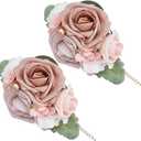 PLIGREAT 2 Pcs Prom Wrist Corsage, Artificial Wrist Flower Pink White Bridal Wristband Flowers Corsages for Prom Wedding Bride Bridesmaid Party Decorations