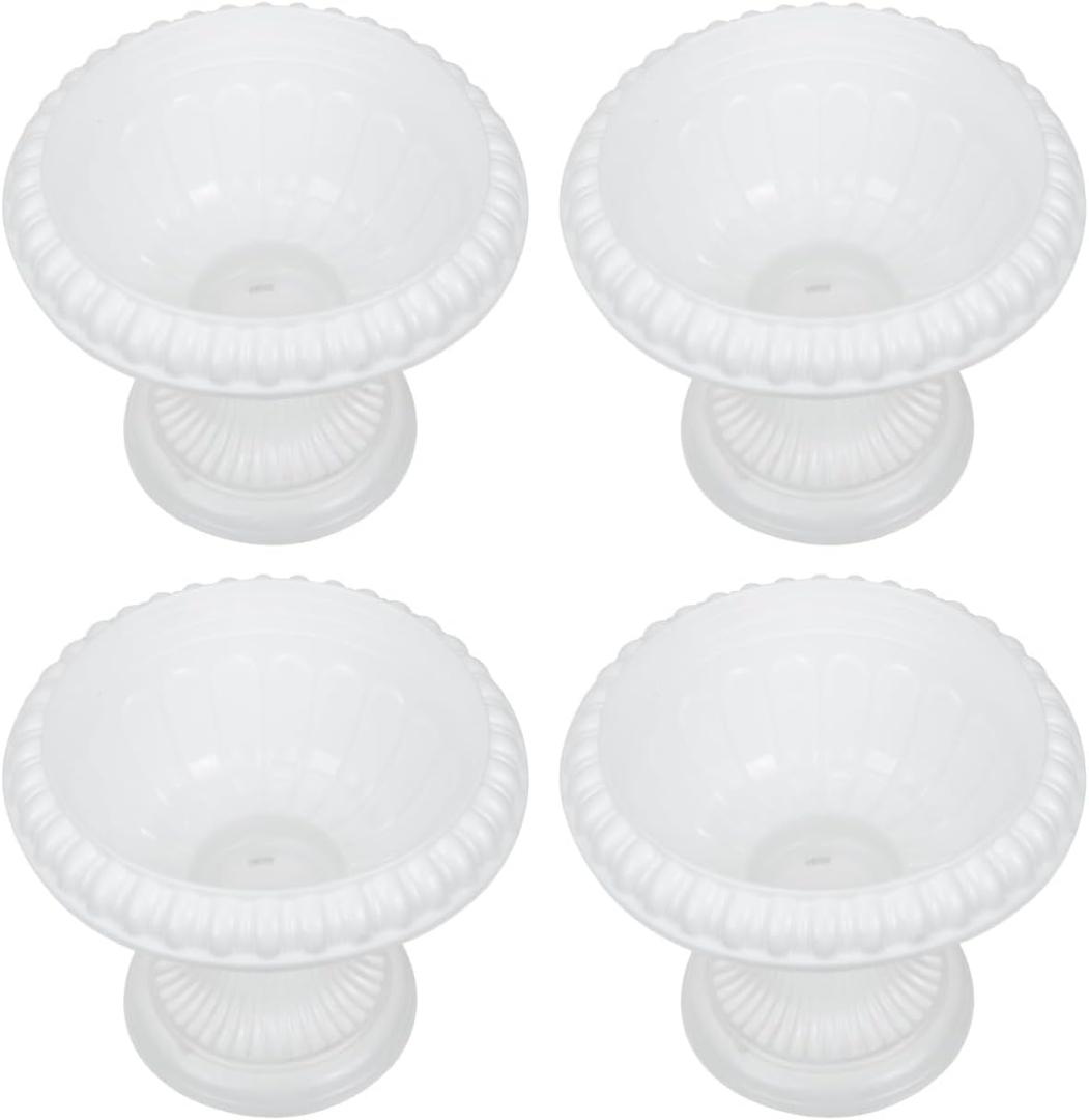 PRETYZOOM 4 Pack White Roman Flower Pots for Wedding Centerpieces, Mini Pedestal Vase for Party, Anniversary, Ceremony, Indoor and Outdoor Decoration, 6.29x5.51 Inches