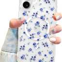 Jusy Magnetic Cute Flower Case for iPhone 16 Plus, Cute Aesthetic White Floral Pattern Phone Case Compatible with Magsafe, Soft TPU Protective Phone Cover for Women Girls - Blue Flower