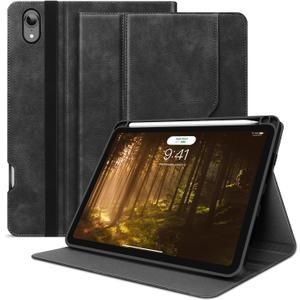 H HOLIMET Case for iPad mini 7 A17 Pro iPad mini 7th/6th (2024/2021) with Pencil Holder Pocket with Soft TPU Back Cover Sleep/Wake, Vegan Leather (BLACK)