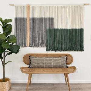 Macrame Wall Hanging Green Large Dip Dye Fiber Wall Art Bohemian Yarn Tapestry Wall Dcor 57''W*35''L