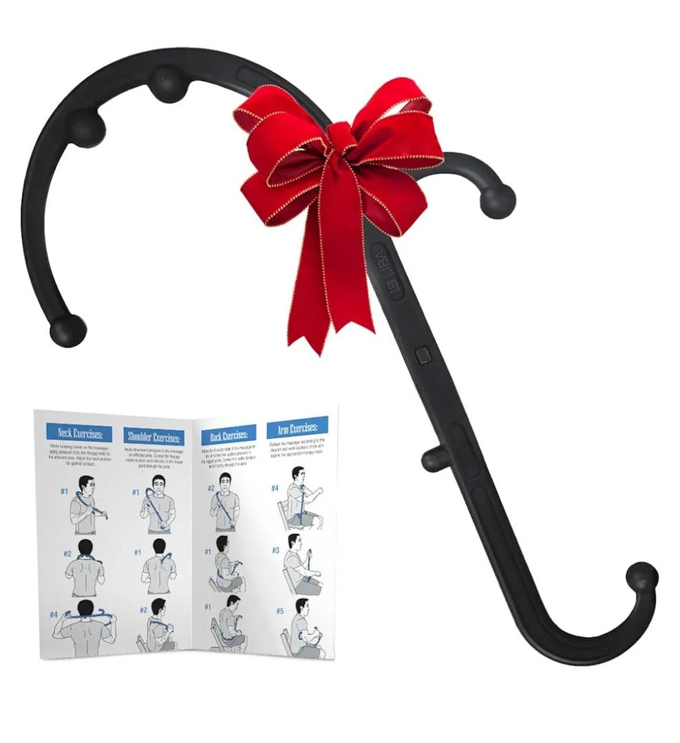 LiBa Back and Neck Massager - Trigger Point Massage Tools for Pain Relief and Manual Massage Hook Therapy Handheld Back Neck Shoulder Massager Black - Gift for Women & Men