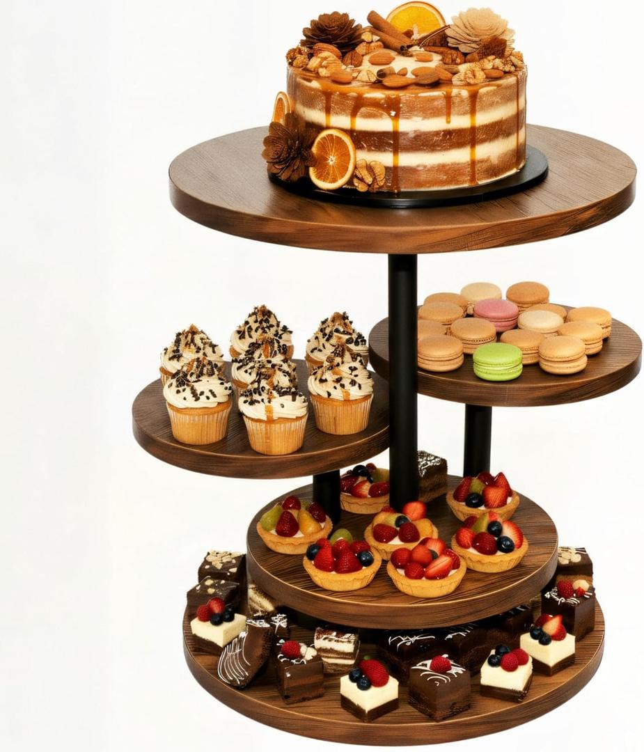 Cupcake Stand, Rotatable Wood Cake Stand, 4-Tier Cupcake Tower, Rustic Tiered Tray Stand for 50 Cupcakes, Dessert Table Display Set for Tea Party, Weddings, Birthday(Brown)