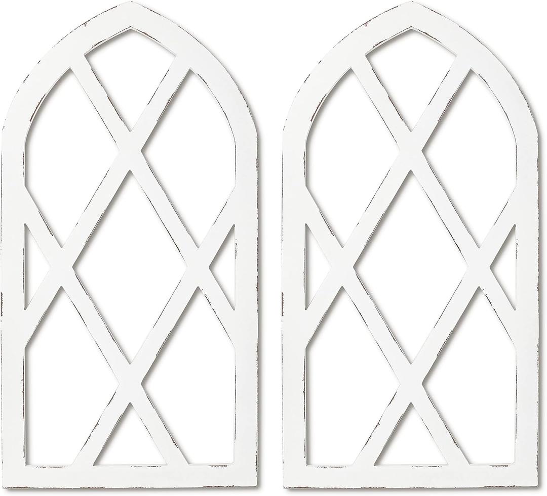 EMASION 2-Pack 16 x 31 Inches Rustic White Window Frame Wall Decor, Farmhouse Wood Window Pane, Vintage Country Decorations for Home, Living Room, Bedroom