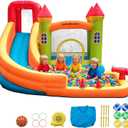 10x10 Inflatable Bounce House with Slide and Ball Pit Kids 3-8 | 10x10ft 7-in-1 backyard play center, wet or dry use, includes blower, stakes, carry bag, basketball, rings, sticky balls, XXXL