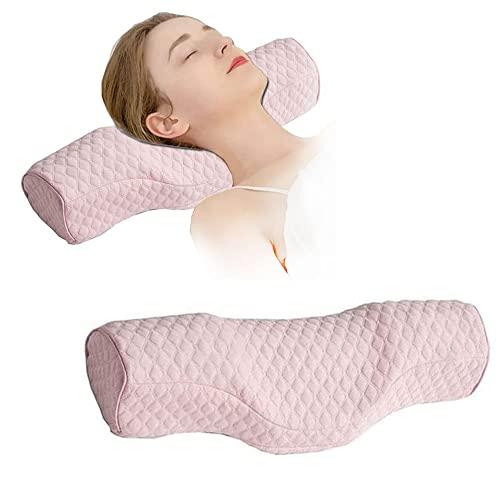 Cervical Neck Pillow for Pain Relief Sleeping, Neck roll Pillow Memory Foam for Stiff Neck Pain Relief, Travel Bolster Pillow for Bed for Side Sleepers Back Sleeper. (Pink)