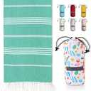 BAY LAUREL Turkish Beach Towel with Travel Bag 39 x 71 Quick Dry Sand Free Lightweight Large Oversized Towels Light