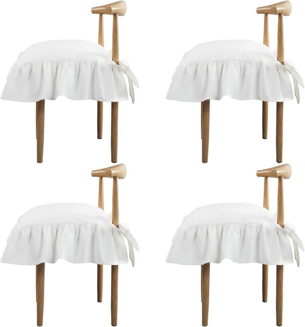 4 Pcs Ruffle Chair Cushions Cover 17.5''x17.5'' French Chair Pad Slipcover with Ties Ruffled Skirt Seat Cover Farmhouse Decor Covers Only, for Home Dining Kitchen Chairs Cushion (White)