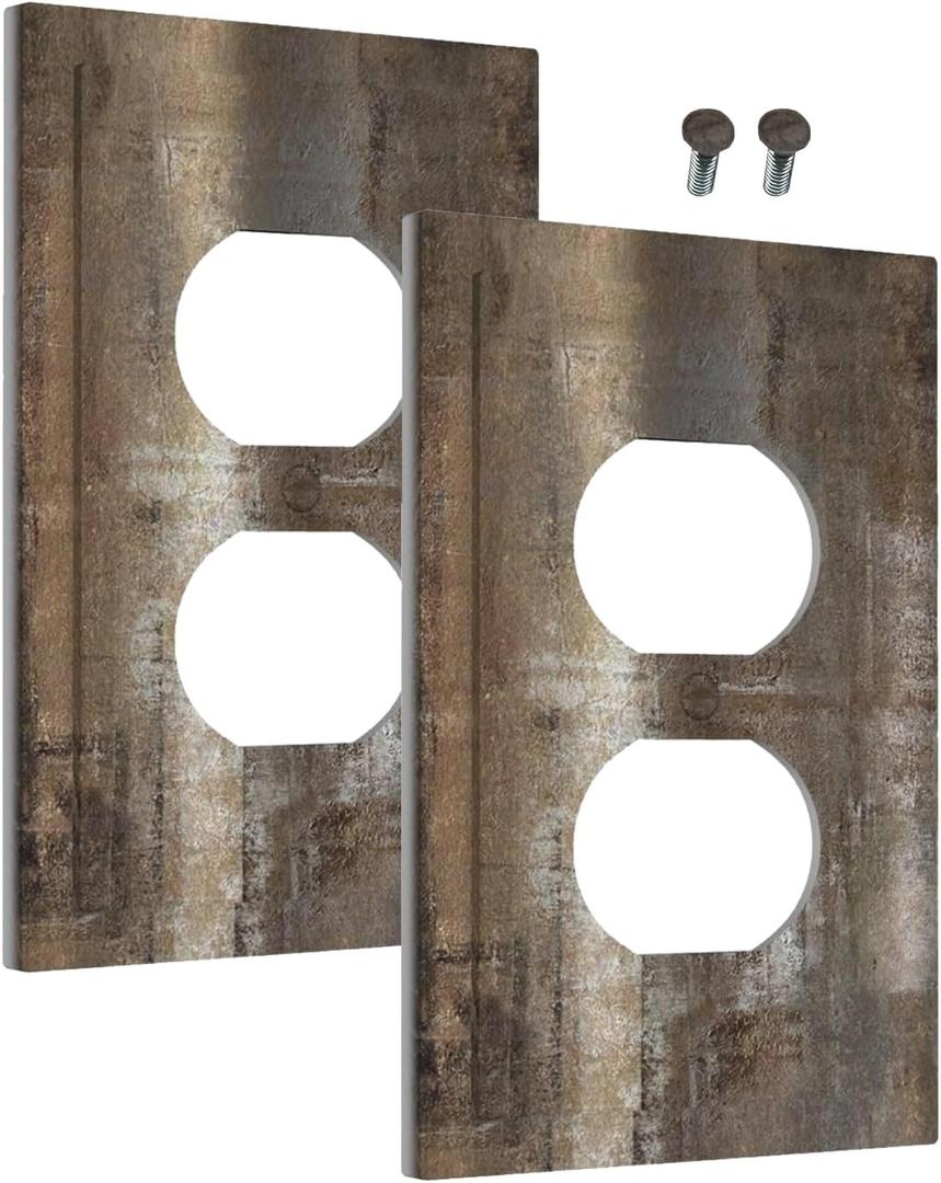 Decorative Outlet Covers Art Abstract Oil Painting Modern Contemporary Taupe Beige Brown Rust Grey Gray 1 Gang Wall Plate Duplex Light Switch Cover Plate Single Dual Plug Covers (2 Pack)