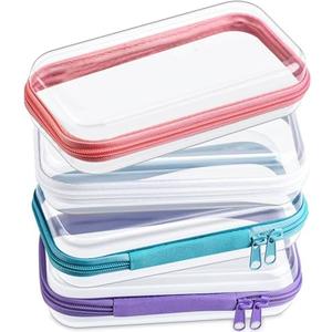 Hoolerry 4 Pcs Hard Clear Zipper Case Transparent Cases for Snacks Makeup Bag Plastic Storage Box Containers for Building Blocks, Puzzles, Cosmetics(Multicolor,7.5 x 3.9 x 2 in)