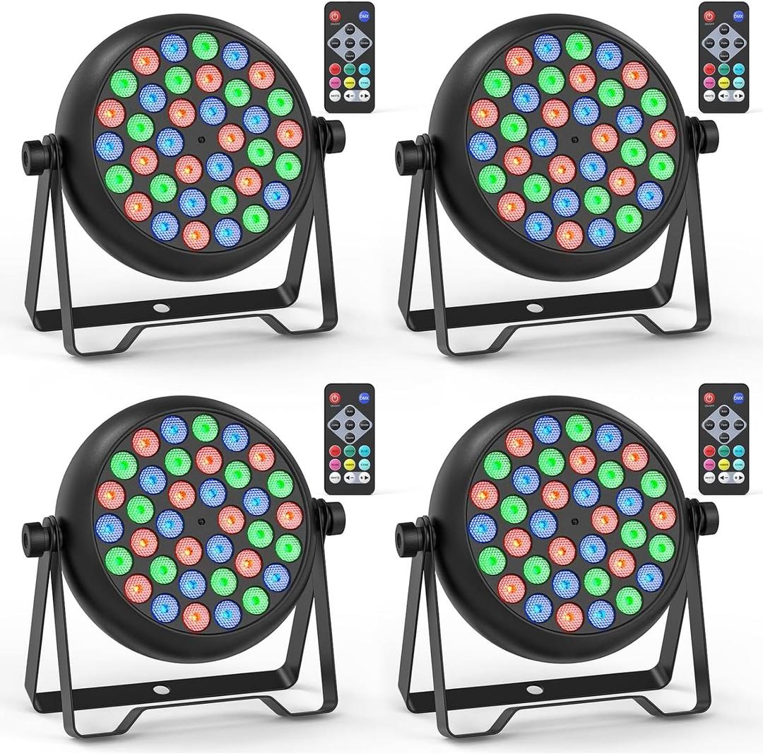 36 LED Stage Lights, Corded RGB Par Lights, 4/7 CH DMX Par Can, LED Stage Par with Sound Activated & DMX 512, Uplights for Wedding, Club, Event, Party, 4 Pack