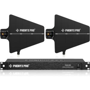 Phenyx Pro PAS-225X UHF Wireless Antenna Distribution System Bundle, Active Directional Receivers w/ 8 Outputs + 2 Cascade Ports, 160ft Long Coverage, Wireless Mic Antenna for Stages and Live Shows