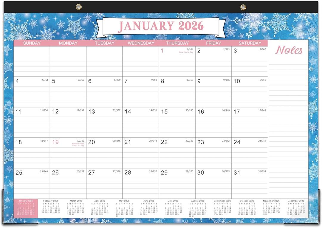 Desk Calendar 2026 - Monthly 2026 Desk Calendar, 16.9"12.1", Jan 2026 - Dec 2026, Desk/Wall Calendar with Large Ruled Blocks, Corner Protectors - 12 Different Themes