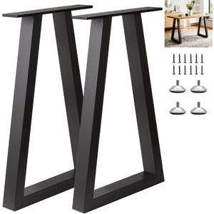 28 Inch Metal Table Legs Trapezoid, Heavy Duty Industrial Steel Desk Leg with Adjustable Feet Pads for Dining Table, Kitchen Base, Console, Black